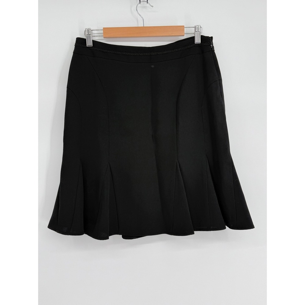 Casual Corner Annex Petite Black Flared Pleated Skirt Sz 10P Braided Trim 90s
